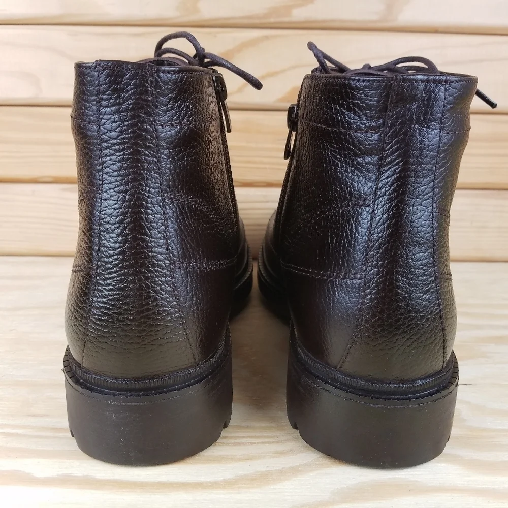 Men's 10 US 100% Genuine Leather Brown Ankle Boots Paul Branco Side Zip Lace-up